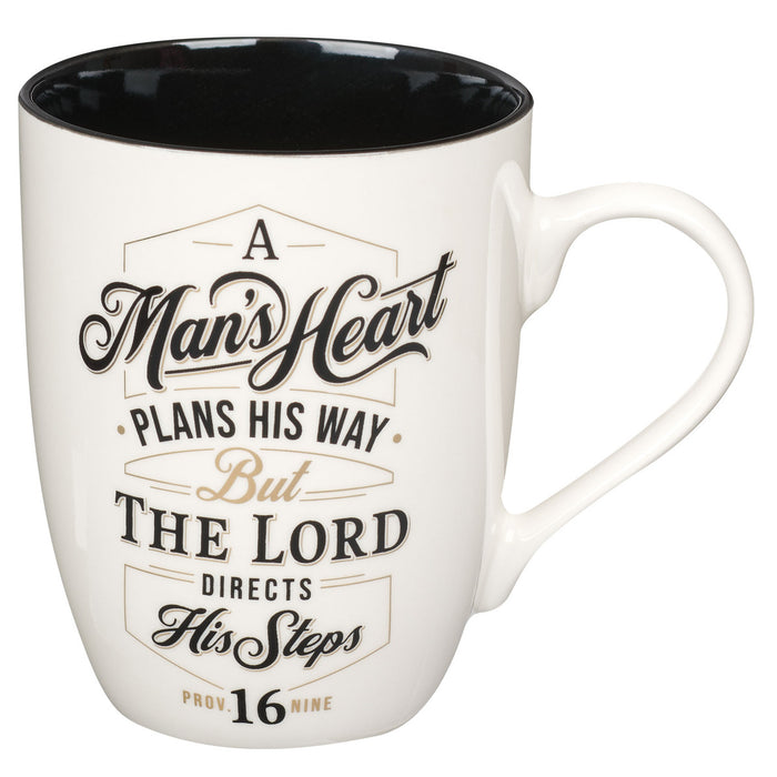 THE LORD DIRECTS HIS STEPS WHITE AND BLACK CERAMIC MUG