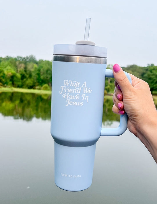 40 oz What A Friend in Jesus Tumbler Stainless Steel With Handle & Reusable Straw