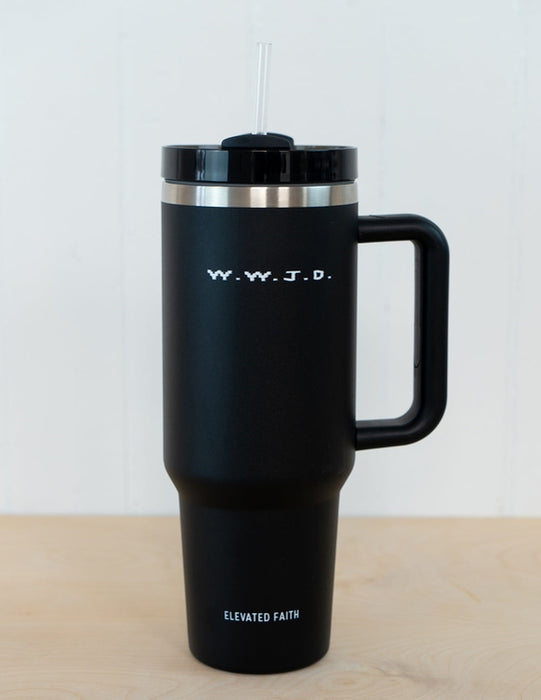 40 oz Wwjd Tumbler Stainless Steel With Handle & Reusable Straw