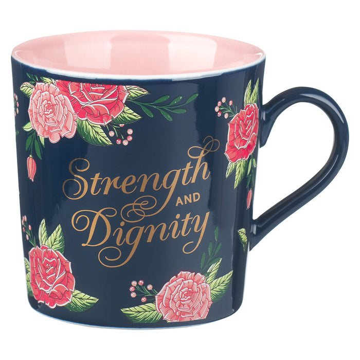 Mug Pink/Navy Floral Strength & Dignity - Morning Star Christian Bookstores