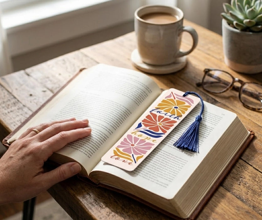 Tassel Bookmark Floral Faith Hope Love