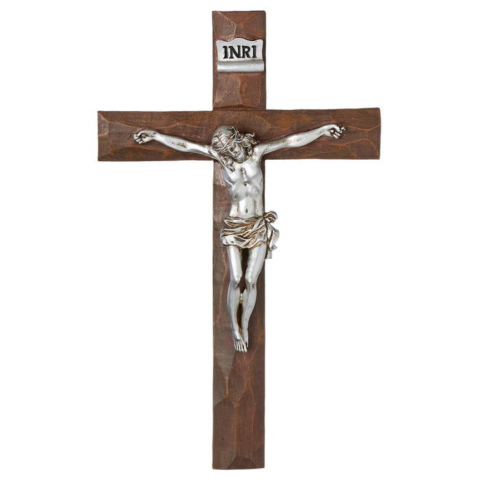 Beveled Wall Crucifix with Silver Corpus