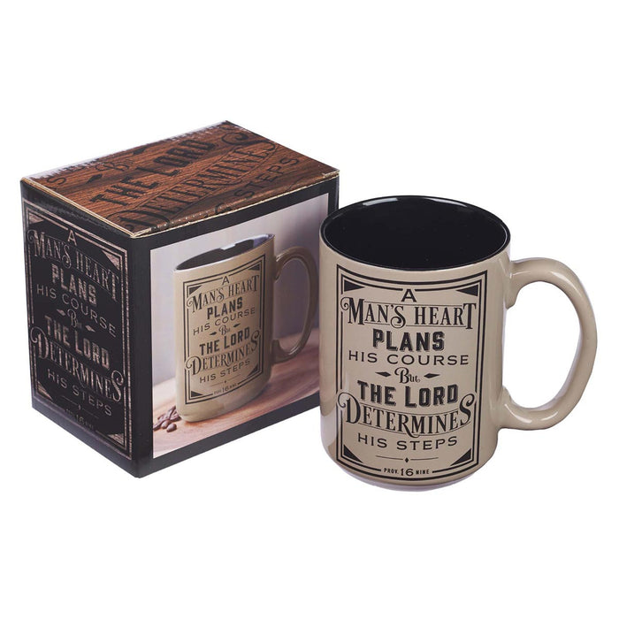 14oz Mug Brown A Man's Heart Prov 16:9