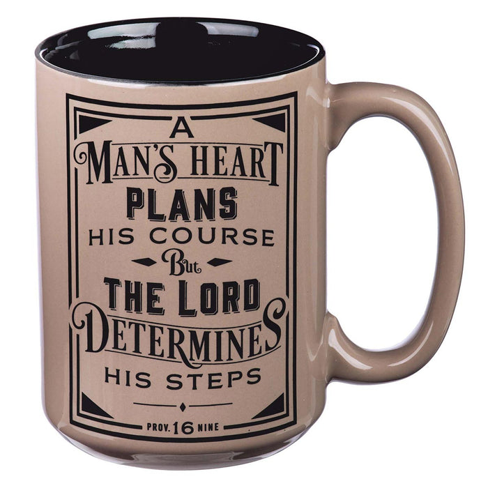 14oz Mug Brown A Man's Heart Prov 16:9