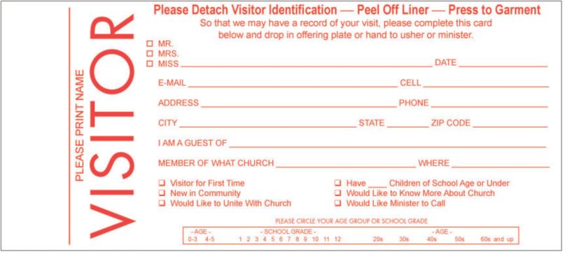 VISITOR'S CARD WITH NAME TAG