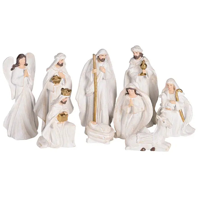 Nativity 9 Piece 7" White Wood Look