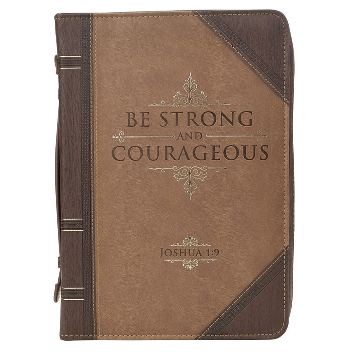 Be Strong & Courageous Portfolio Tan/Brown Bible Cover XL Joshua 1:9 - Morning Star Christian Bookstores