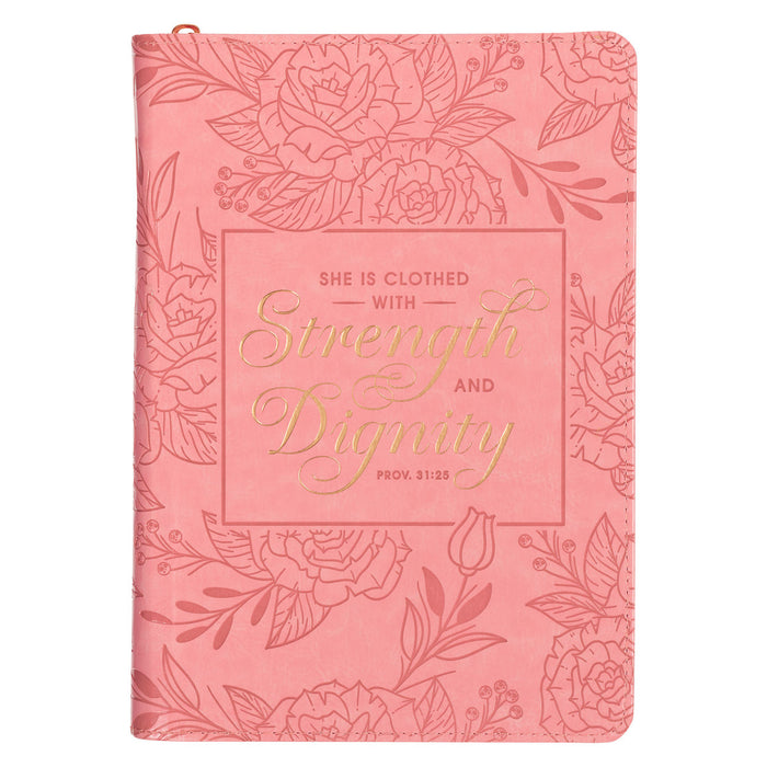 Strength and Dignity Peach Pink Faux Leather Journal w/ Zipper