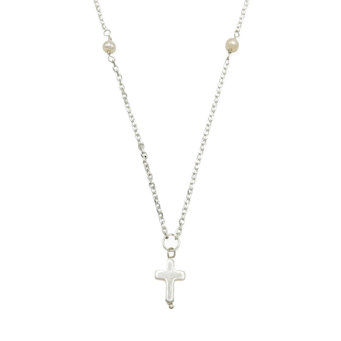 Blessing silver and pearl cross necklace