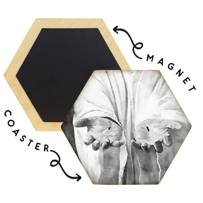 B&W Jesus Hands - Honeycomb Coasters