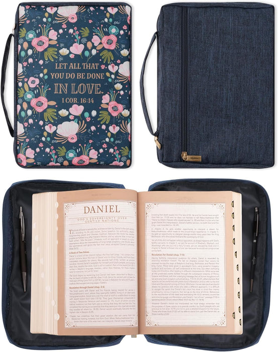 Done in Love Navy Floral Value Bible Case - 1 Corinthians 16:14 - Morning Star Christian Bookstores