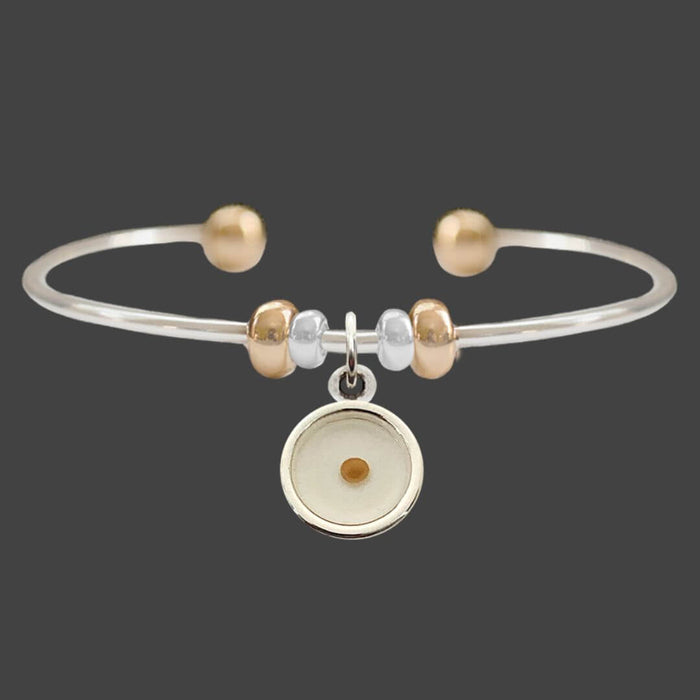 Disk Shaped Mustard Seed Two Tone Cuff Bracelet