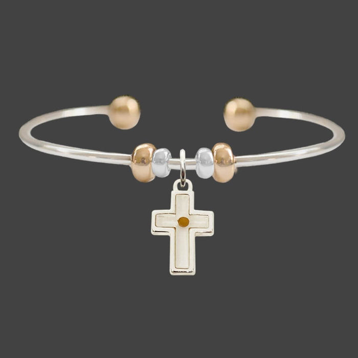 Cross Shaped Mustard Seed Two Tone Bracelet