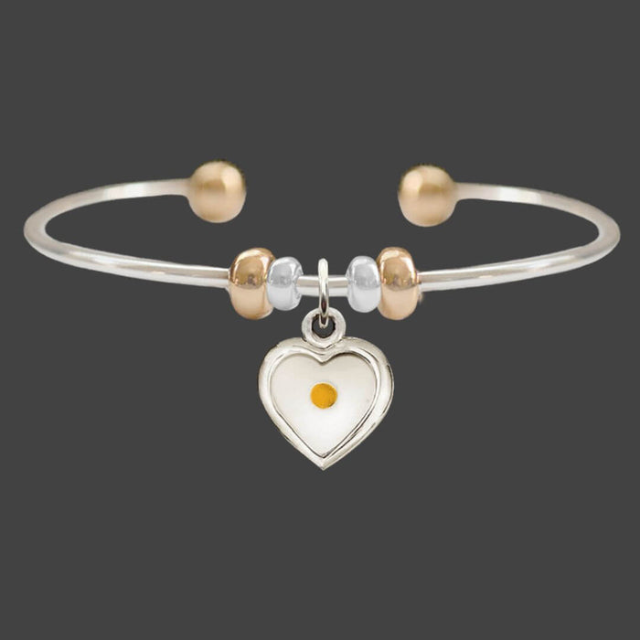Heart Shaped Mustard Seed Two Tone Cuff Bracelet