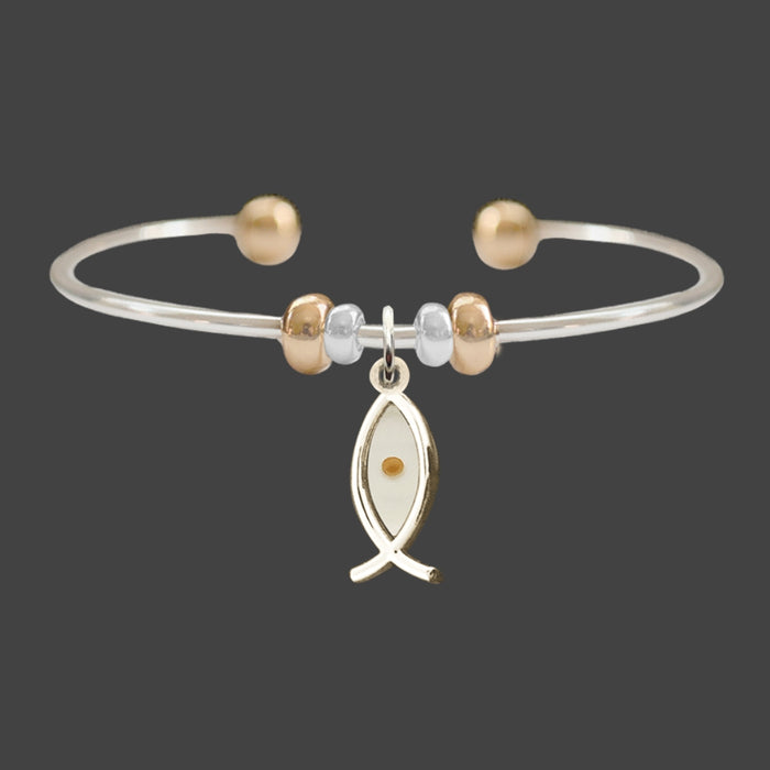 The Christian Fish Mustard Seed Two Tone Cuff Bracelet