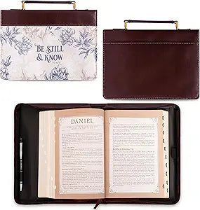 BIBLE COVER LG - BE STILL & KNOW FLORAL - Morning Star Christian Bookstores