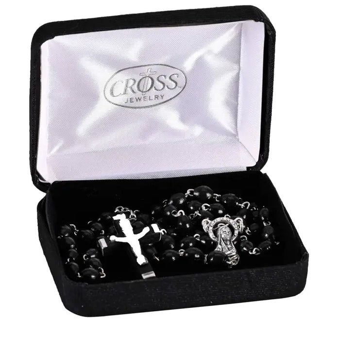 Rosary Silver Plate Black Wood Bead 18L
