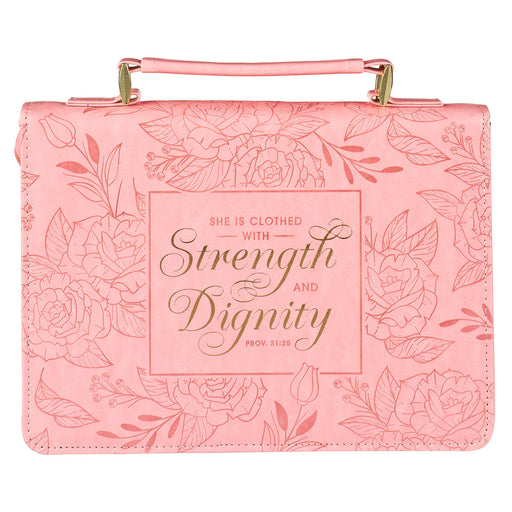 Strength and Dignity Large Rose Pink Faux Leather Bible Cover - Morning Star Christian Bookstores