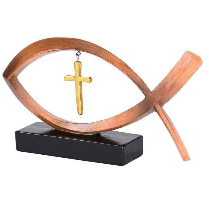 Tabletop Figurine Fish Brown with Cross