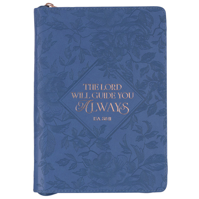 THE LORD WILL GUIDE YOU BLUE FAUX LEATHER CLASSIC JOURNAL W/ ZIPPER