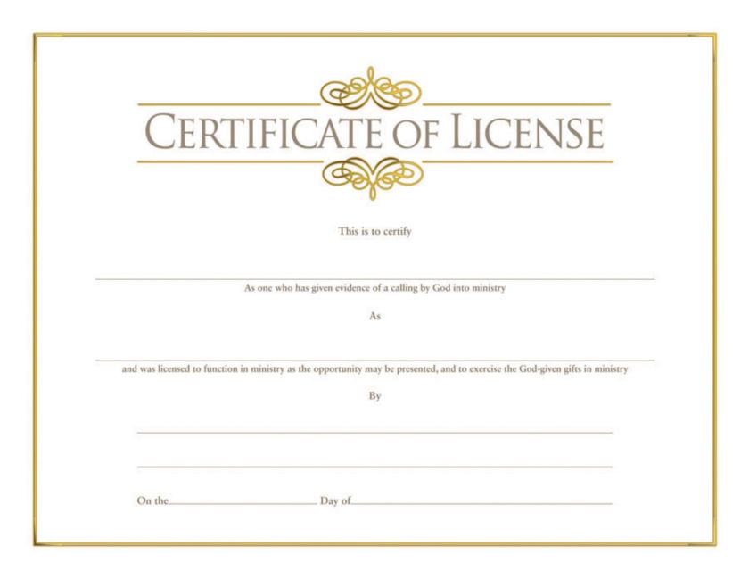 MINISTER LICENSE CERTIFICATE