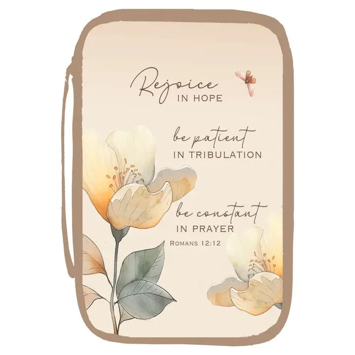 White Dove Bible Case Rejoice Rom. 12:12 Tan XL