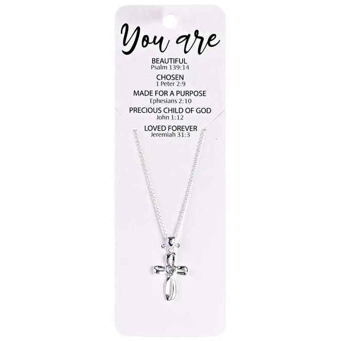 Necklace Womens Ribbon Cross You Are 18"