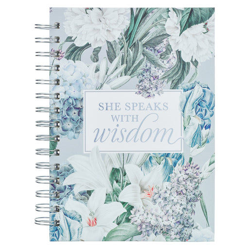 She Speaks with Wisdom Blue Floral Large Wirebound Journal - Morning Star Christian Bookstores