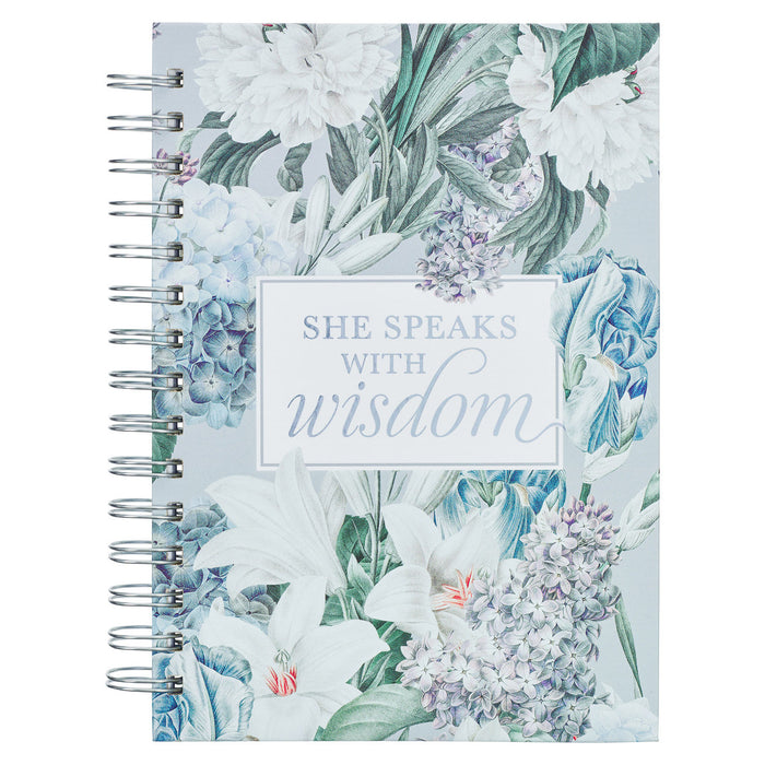She Speaks with Wisdom Blue Floral Large Wirebound Journal - Morning Star Christian Bookstores