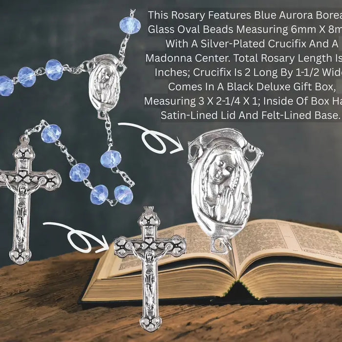 Rosary Blue Glass Aurora Borealis 20L