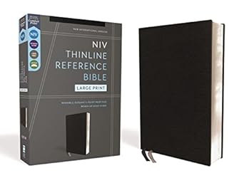 NIV, Thinline Reference Bible (Deep Study at a Portable Size), Large Print, Bonded Leather, Black, Red Letter, Comfort Print - Morning Star Christian Bookstores