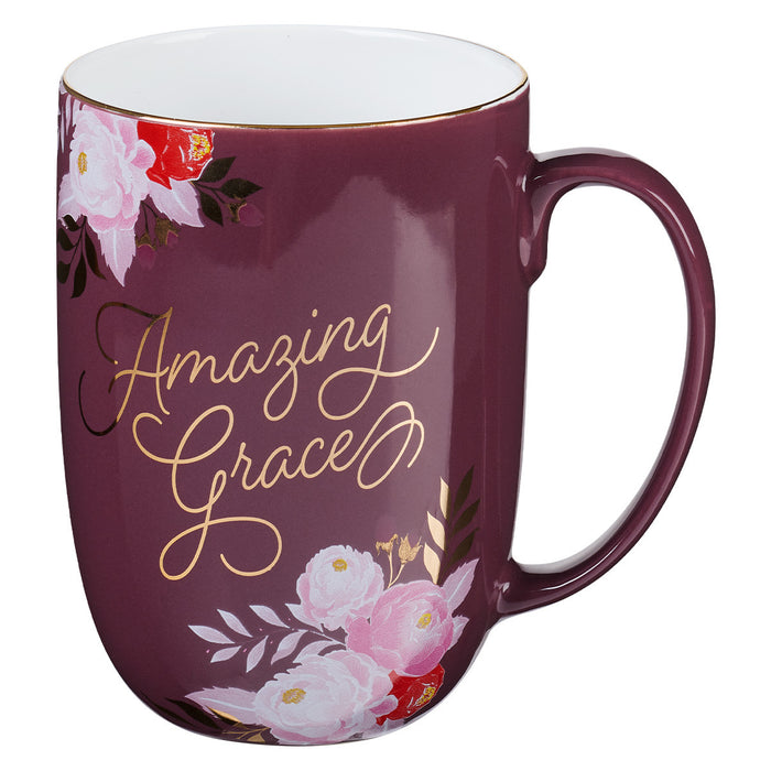 15oz Mug Burgundy Amazing Grace - Morning Star Christian Bookstores