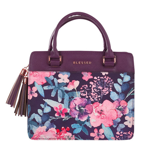 Bible Cover Faux Leather Purple Blessed MD - Morning Star Christian Bookstores