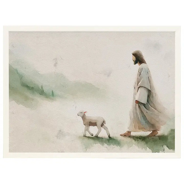 Jesus Walking with Lamb - Thin Frame Rectangle
