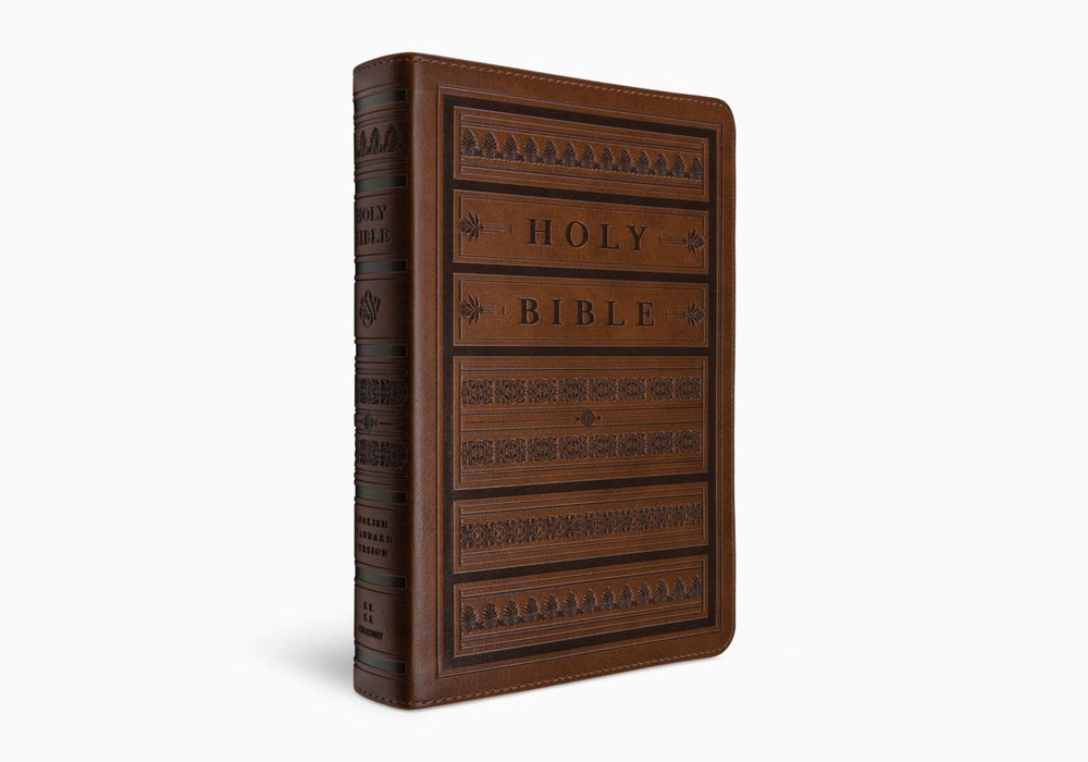 ESV Giant Print Personal Size Bible, Red Letter, TruTone®, Brown, Engraved Mantel Design