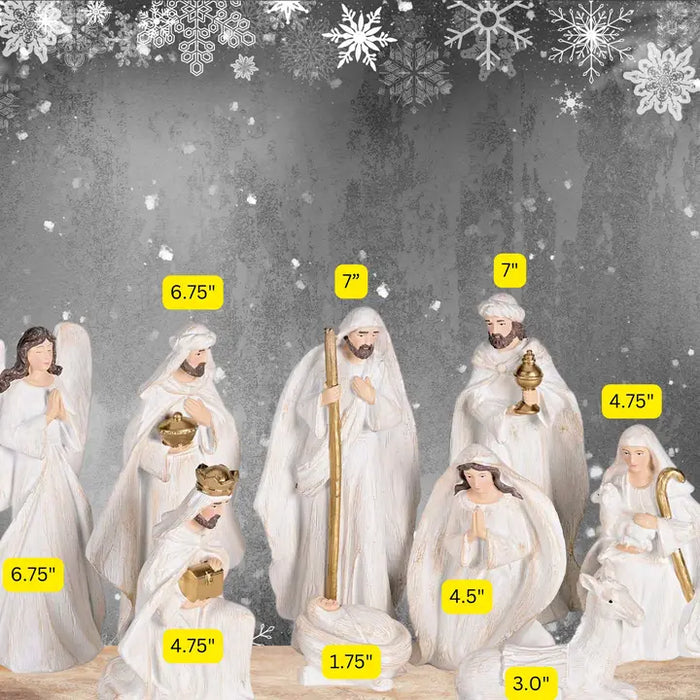Nativity 9 Piece 7" White Wood Look