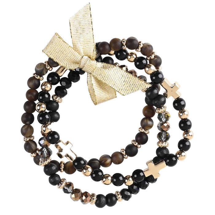 Triple Bracelet: Dark Brown Beads