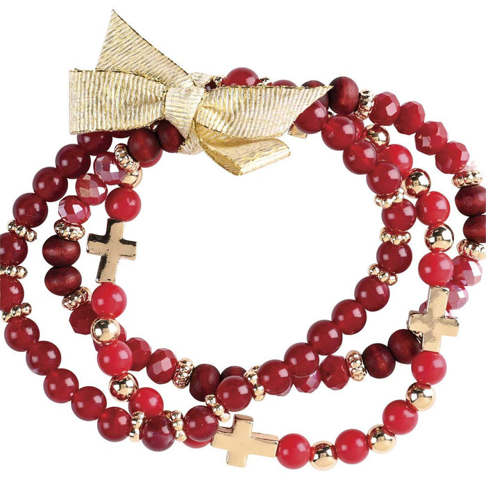 Triple Bracelet Red Burgundy Beads