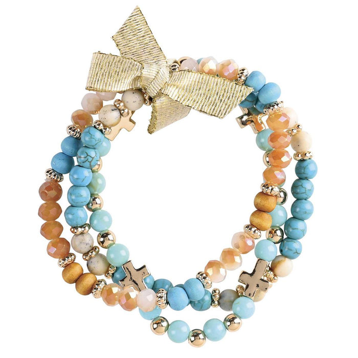 Triple Bracelet: Turquoise and Ecru Beads