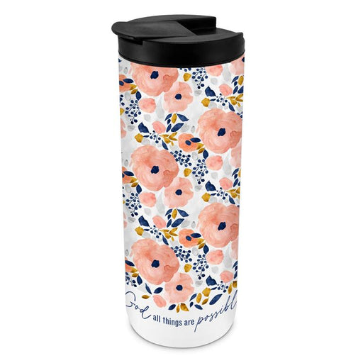 Tumbler 20 Oz With God Matt.19:26 Floral - Morning Star Christian Bookstores