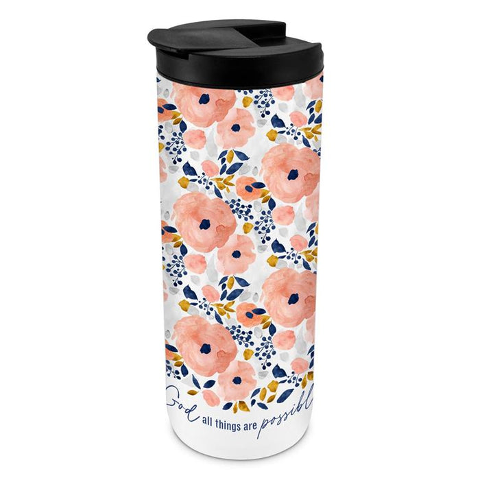 Tumbler 20 Oz With God Matt.19:26 Floral - Morning Star Christian Bookstores