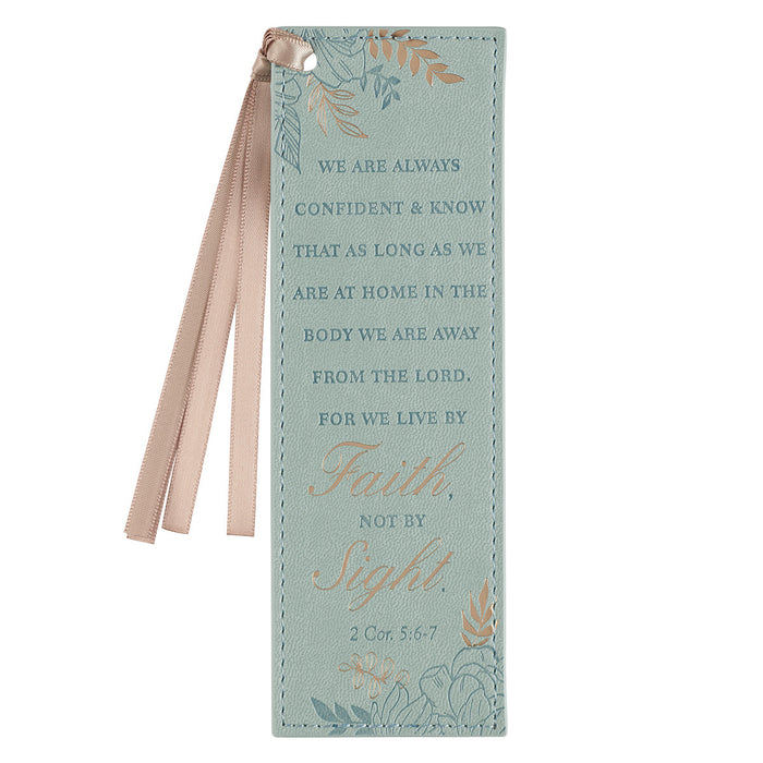 Live by Faith Teal LuxLeather Bookmark - 2 Cor 5:6-7