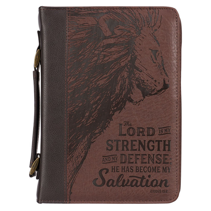 Strength and Defense Walnut-Brown Faux Leather Classic Bible Cover - Large - Morning Star Christian Bookstores