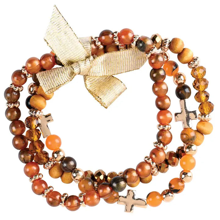Bracelet Triple Cross Light Brown Beads