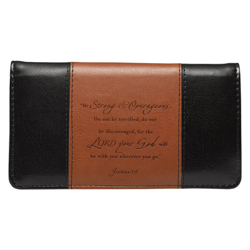 Checkbook Cover Brown/Black Strong & Courageous - Jos 1:9 - Morning Star Christian Bookstores