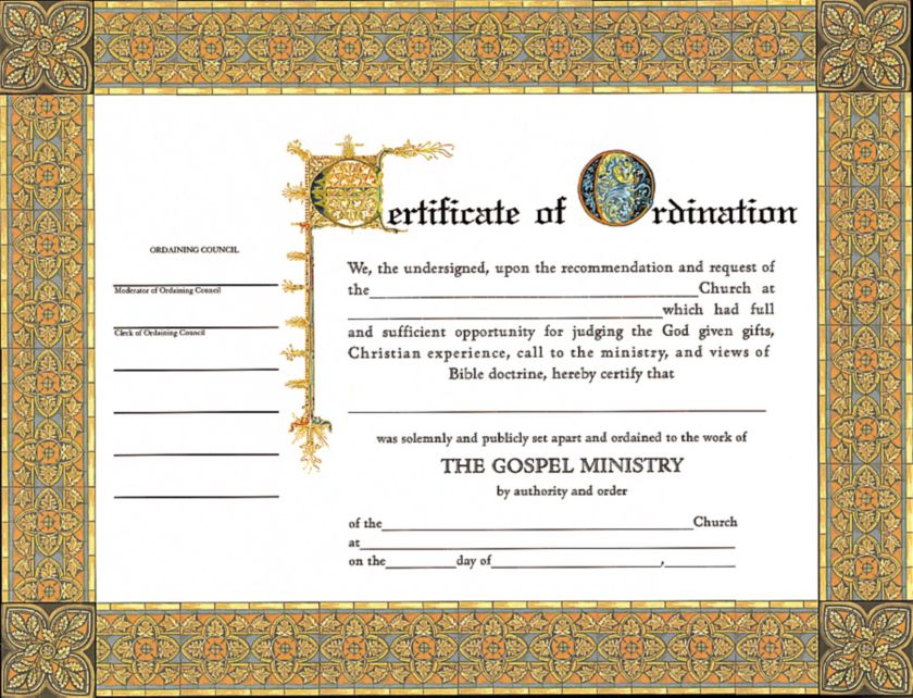 ORDINATION FOR MINISTER CERTIFICATE