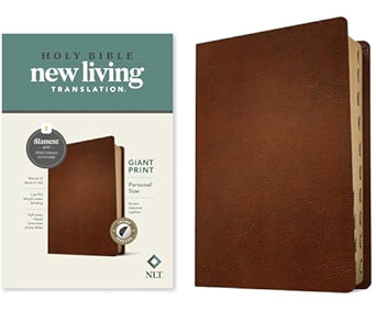NLT Personal Size Giant Print Bible, Filament Enabled, Genuine Leather, Indexed, Brown, Red Letter