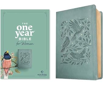 Teal book titled 'The One Year Bible for Women' with decorative cover