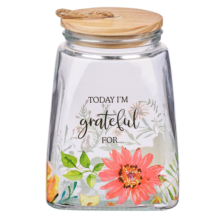 Today I'm Grateful For Orange Daisy Glass Gratitude Jar w/Cards