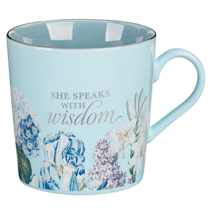 She Speaks with Wisdom Blue Floral Ceramic Coffee Mug